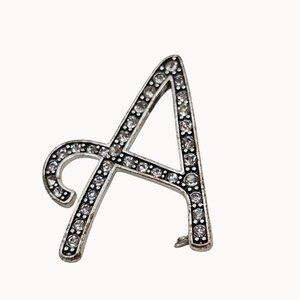 VTG Brooch Script Initial‎ Letter " A " Capital Silver Tone Rhinestone Gift Pin